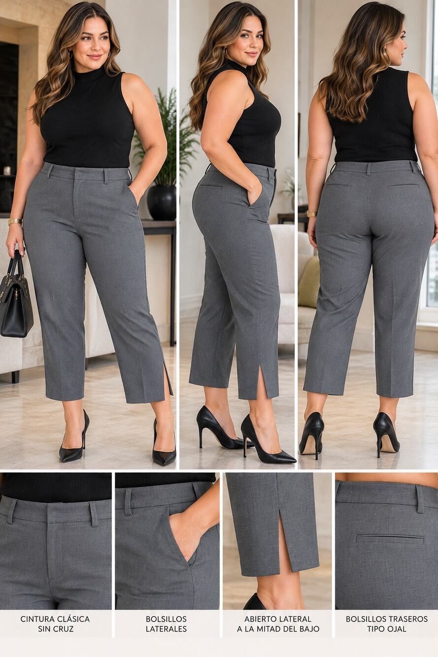 A New Day Size 18 97% Cotton 3% Spandex Gray Stretch Capri Pants Side Slit